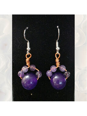 Amethyst Cat Paw Earrings - Handmade Copper Wire Wrapped - Hypoallergenic